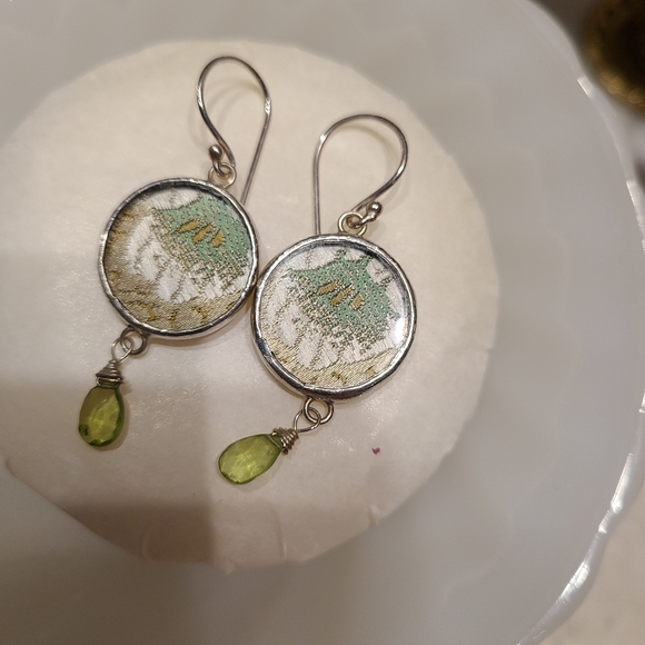 COPY - Artisan Silver and Tapestry Earrimgs with peridot - Picture 1 of 10